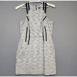 I Love Ronson Sheath Dress Womens 14 Tweed Linen Blend Black White Halter